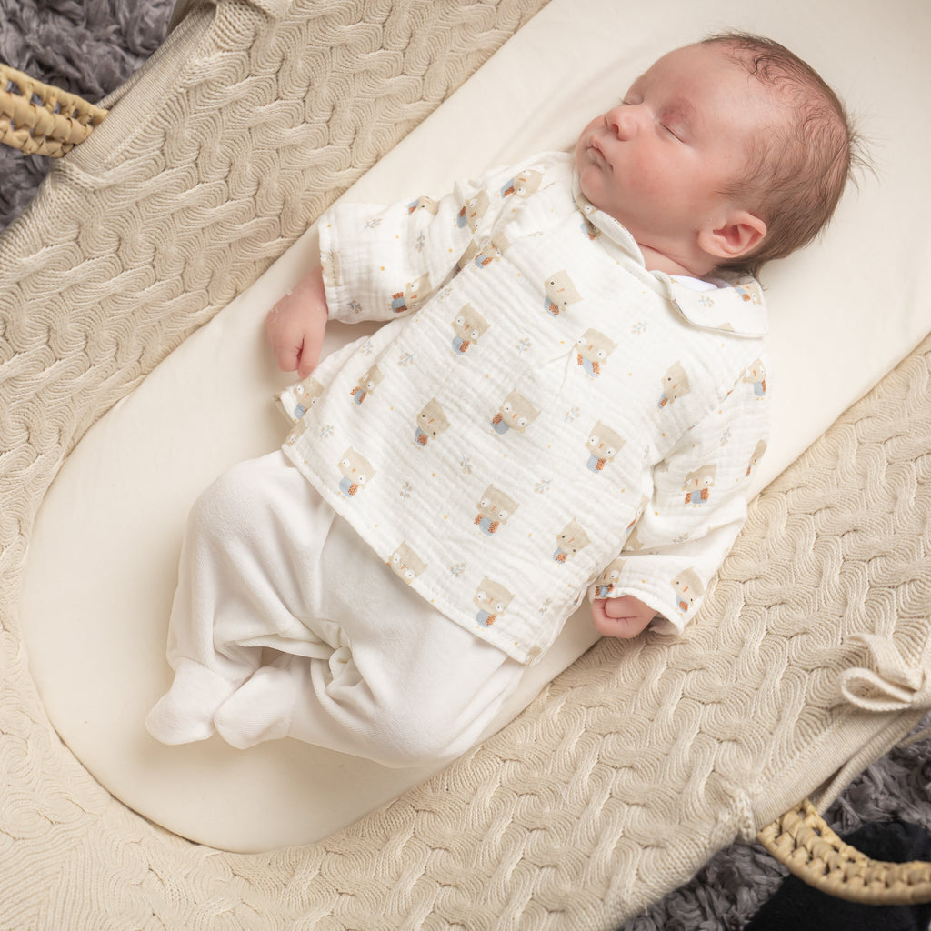 Ivory Owl Print Layered Sleepsuit