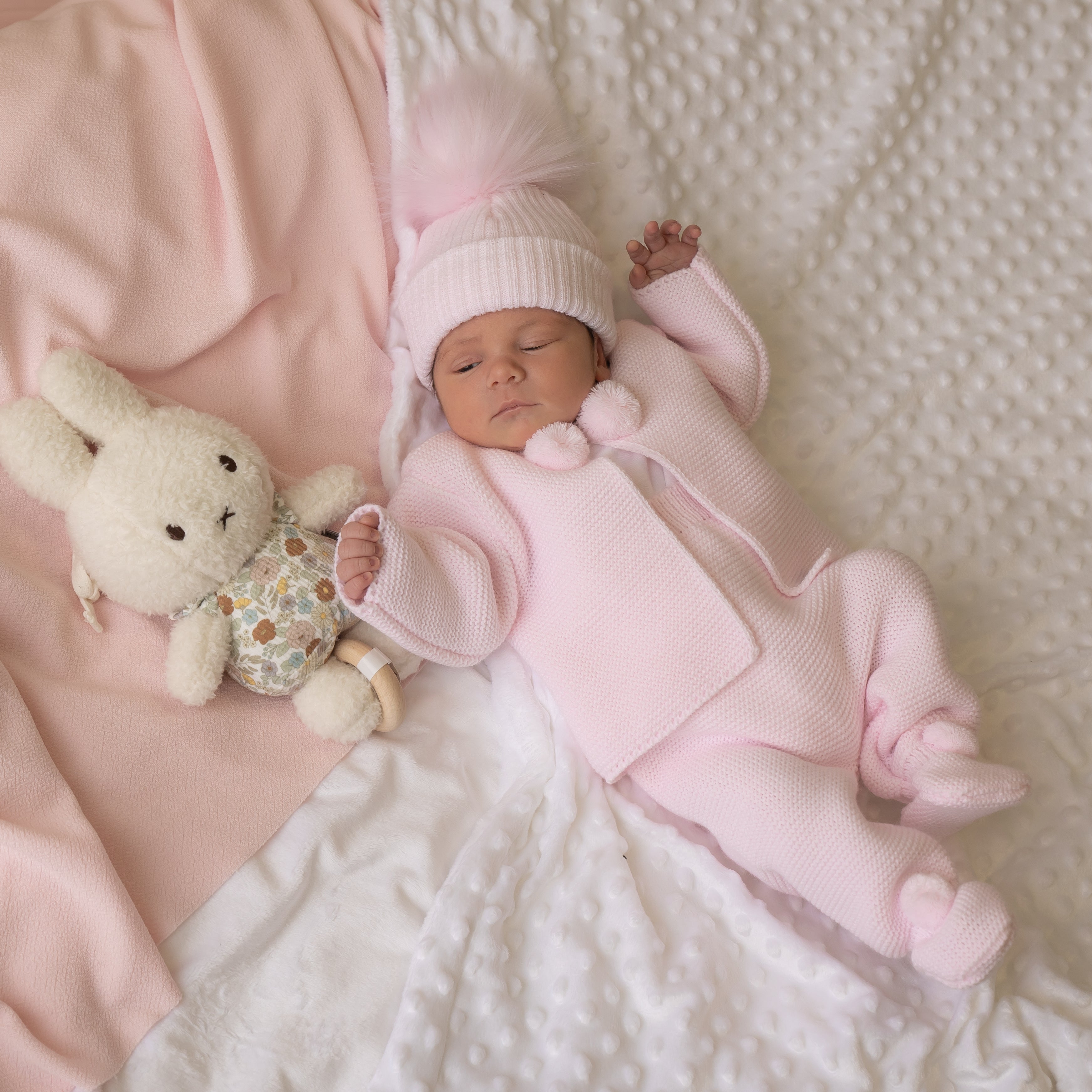 Pink Knitted Pom Pom Two Piece Outfit | Millie & Ralph